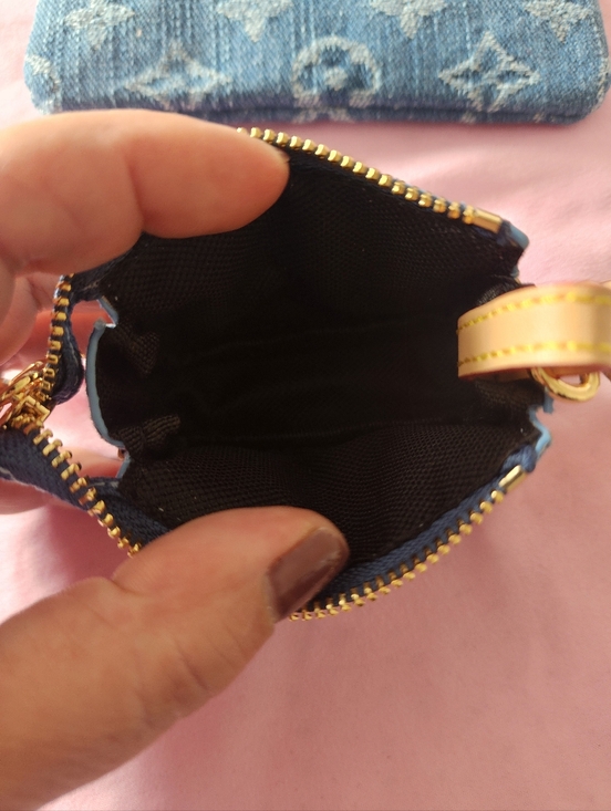 BRAND NEW Denim Monogram Key Pouch and Coin Case in Blue with Gold Hardware - Picture 4 of 4